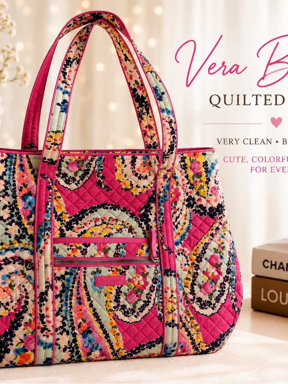 Vera Bradley Hot Pink Quilted Floral Paisley Tote